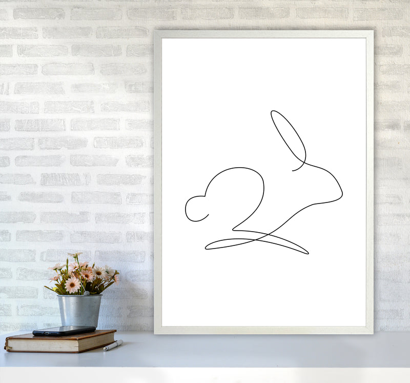 One Line Rabbit Art Print by Seven Trees Design A1 Oak Frame