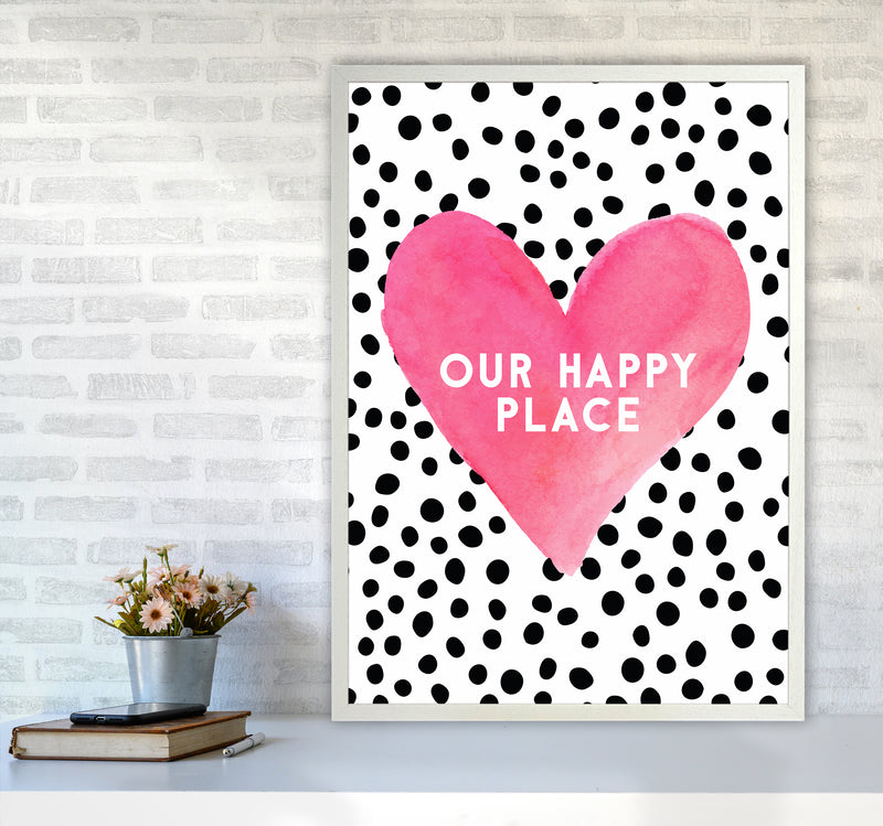 Our Happy Place Quote Art Print by Seven Trees Design A1 Oak Frame