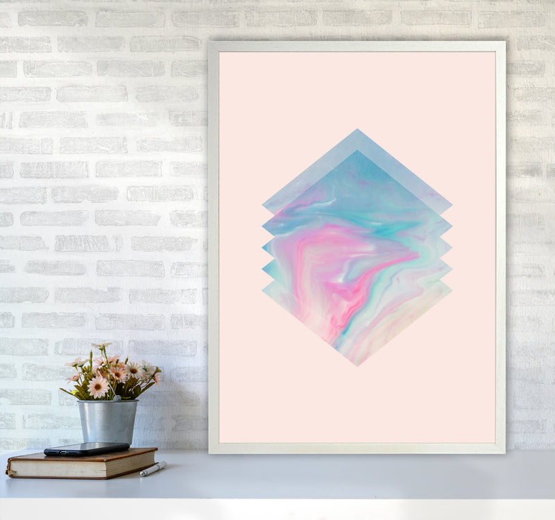 Pink Aqua Marble Abstract Art Print by Seven Trees Design A1 Oak Frame