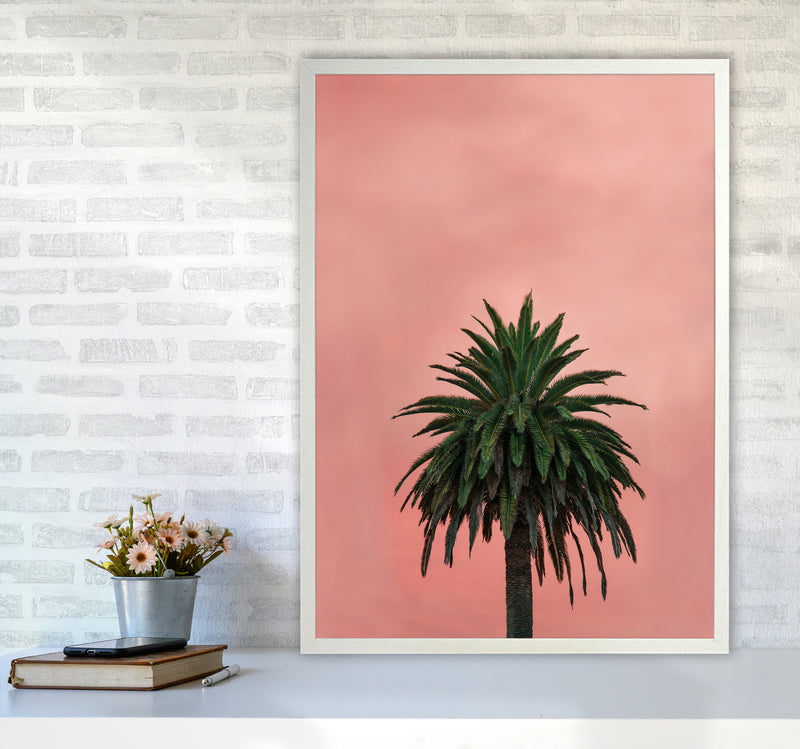 Pink Palm Abstract Art Print by Seven Trees Design A1 Oak Frame