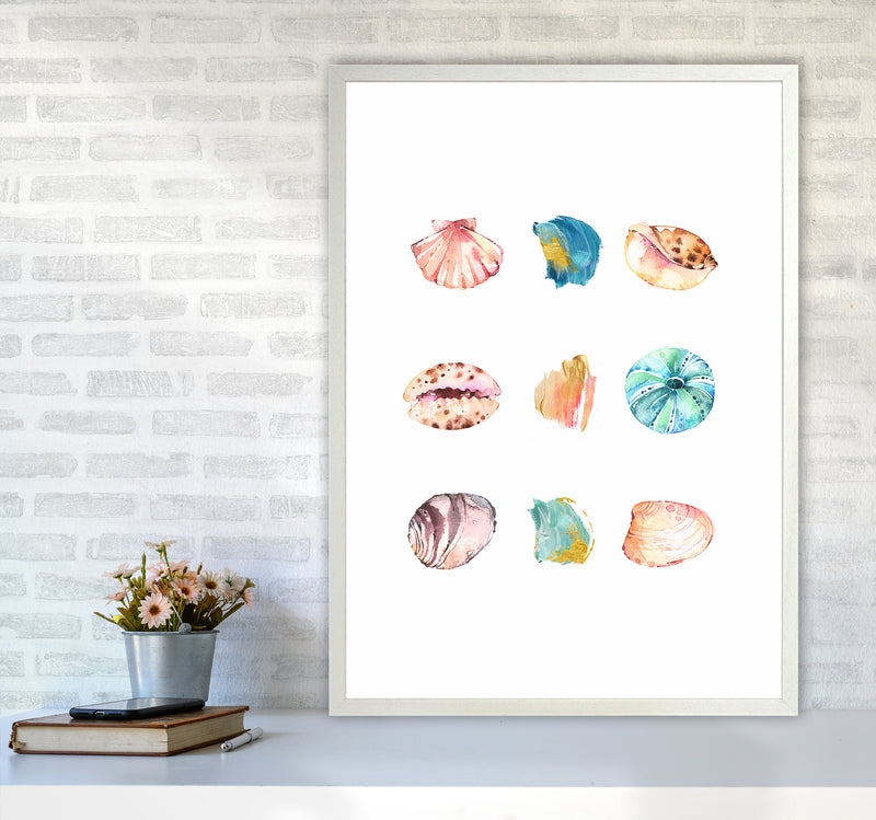 Sea And Brush Strokes II Shell Art Print by Seven Trees Design A1 Oak Frame