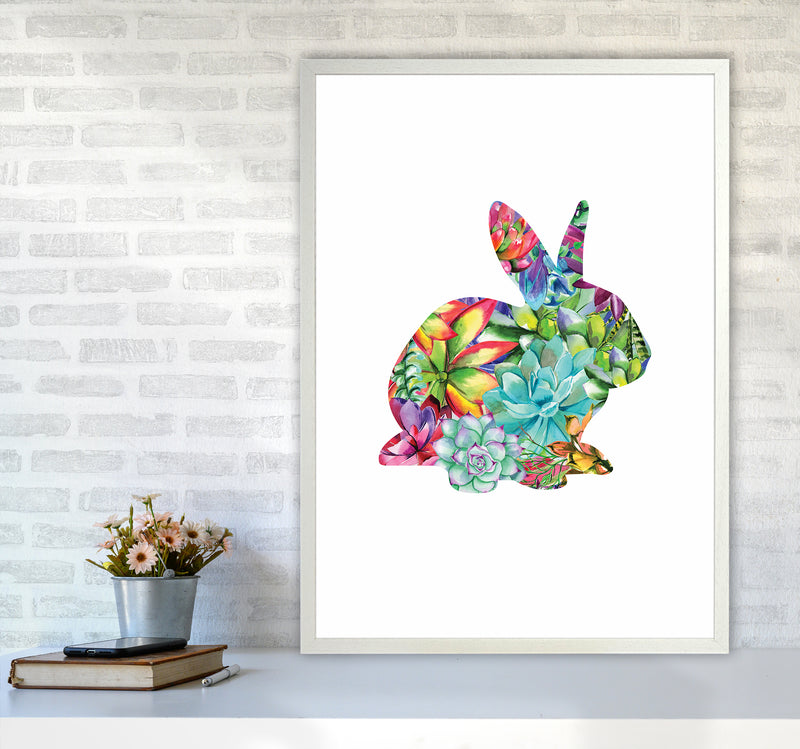 Succulents Bunny Animal Art Print by Seven Trees Design A1 Oak Frame