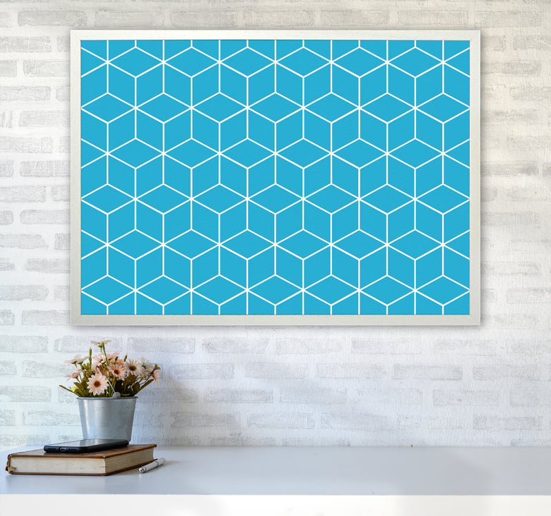 The Blue Cubes Art Print by Seven Trees Design A1 Oak Frame