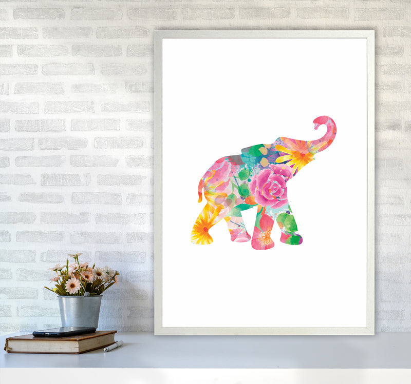 The Floral Elephant Animal Art Print by Seven Trees Design A1 Oak Frame