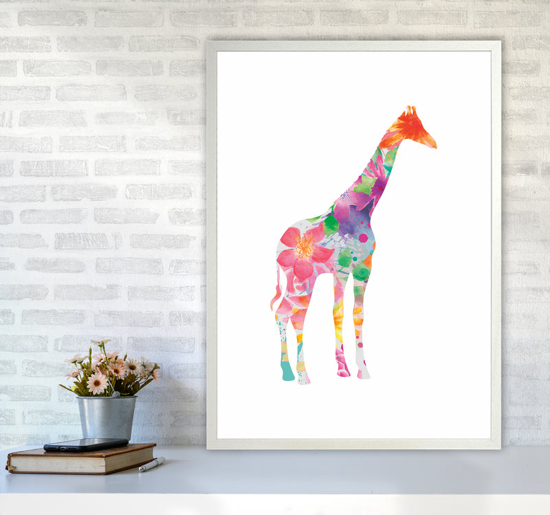 The Floral Giraffe Animal Art Print by Seven Trees Design A1 Oak Frame