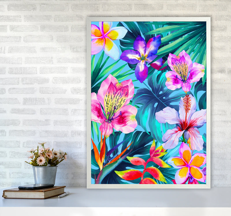 The Tropical Flowers Art Print by Seven Trees Design A1 Oak Frame