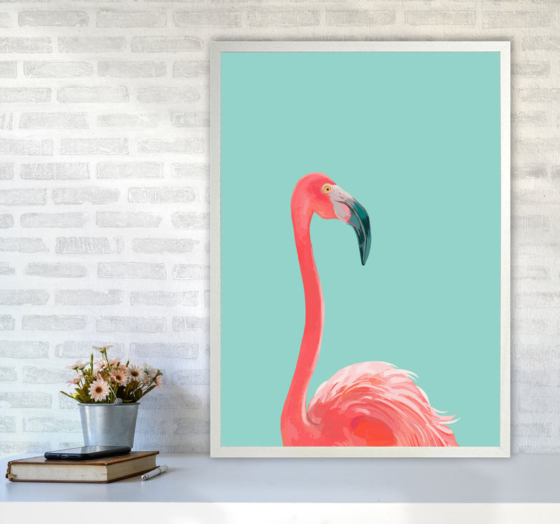 Flamingo In The Sky Art Print by Seven Trees Design A1 Oak Frame