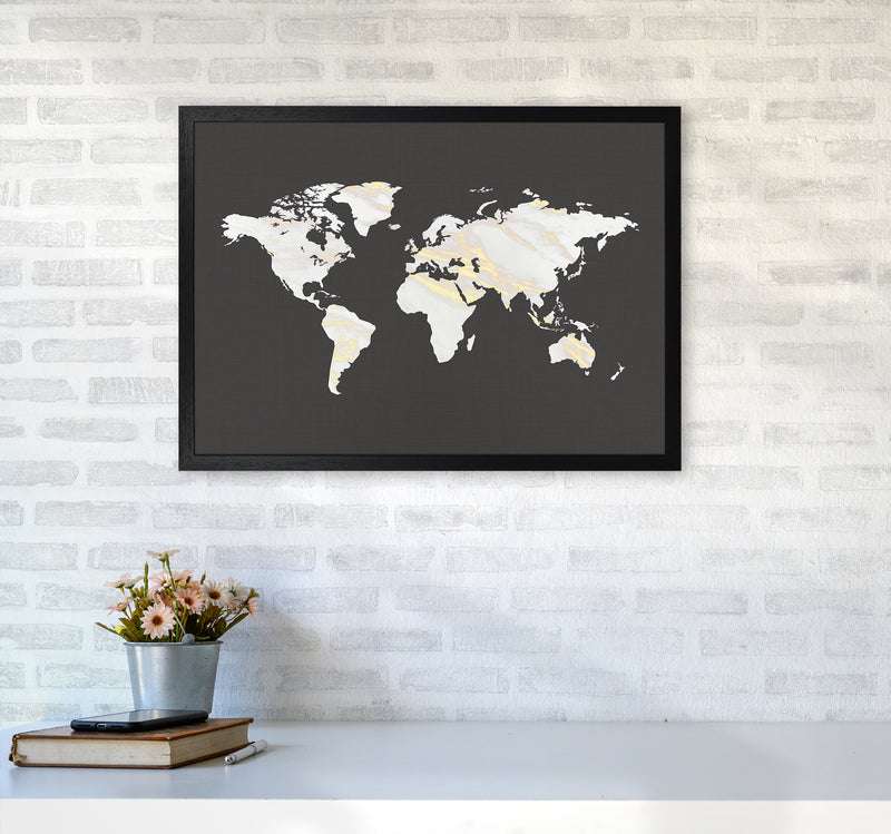 Marble Gold World Map Art Print by Seven Trees Design A2 White Frame