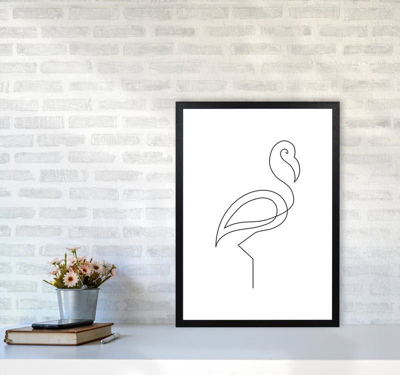 One Line Flamingo Art Print by Seven Trees Design A2 White Frame