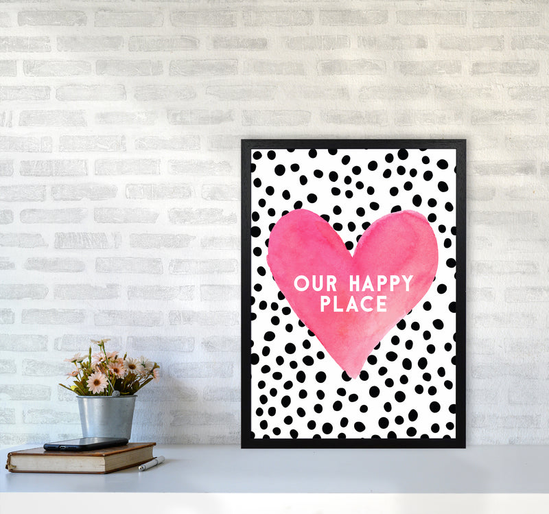 Our Happy Place Quote Art Print by Seven Trees Design A2 White Frame