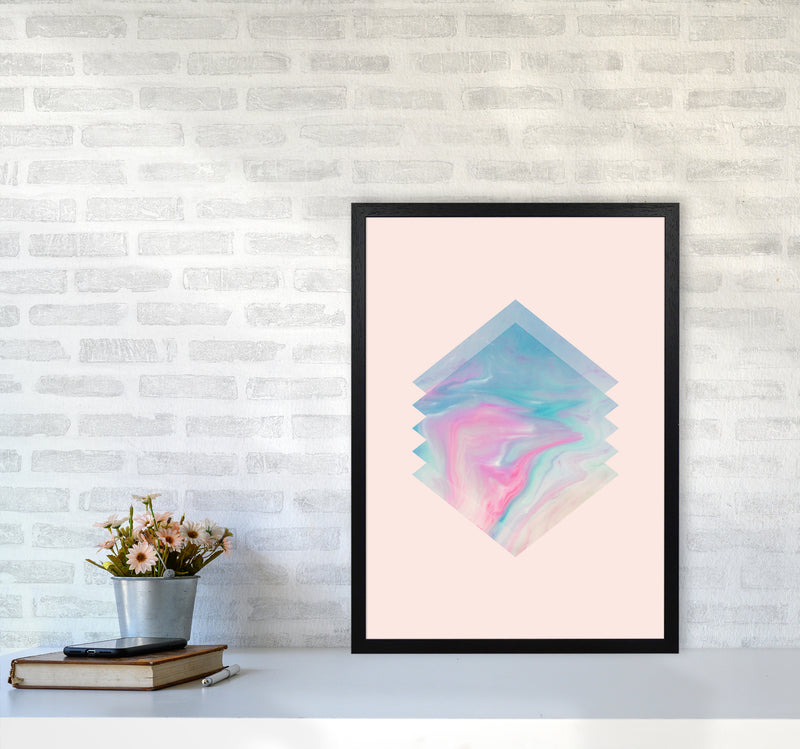 Pink Aqua Marble Abstract Art Print by Seven Trees Design A2 White Frame