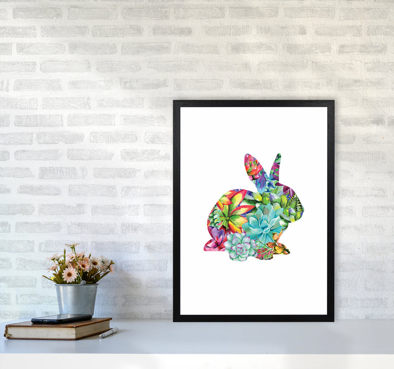 Succulents Bunny Animal Art Print by Seven Trees Design A2 White Frame