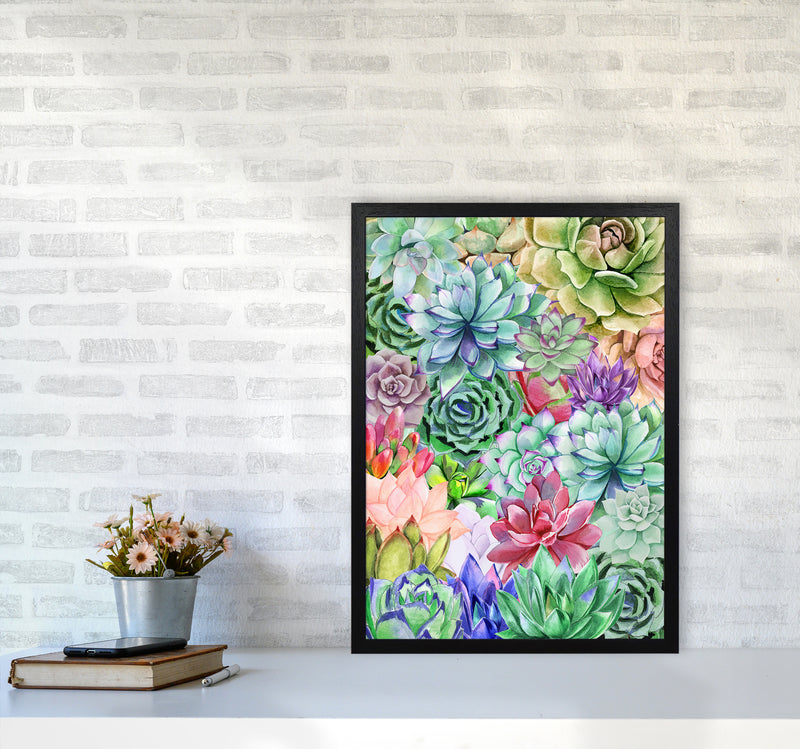 Succulents Paradise Botanical Art Print by Seven Trees Design A2 White Frame