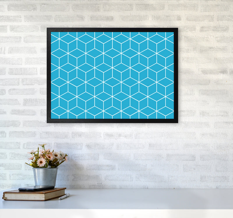 The Blue Cubes Art Print by Seven Trees Design A2 White Frame