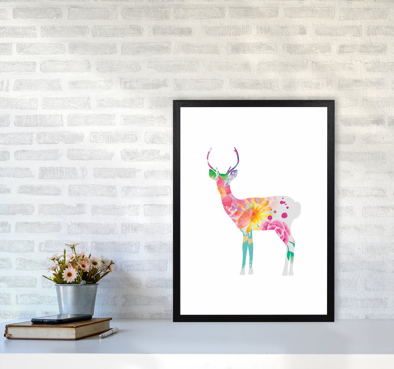 The Floral Deer Animal Art Print by Seven Trees Design A2 White Frame
