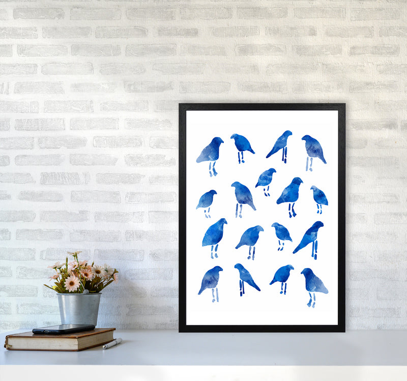 Watercolor Blue Birds Art Print by Seven Trees Design A2 White Frame