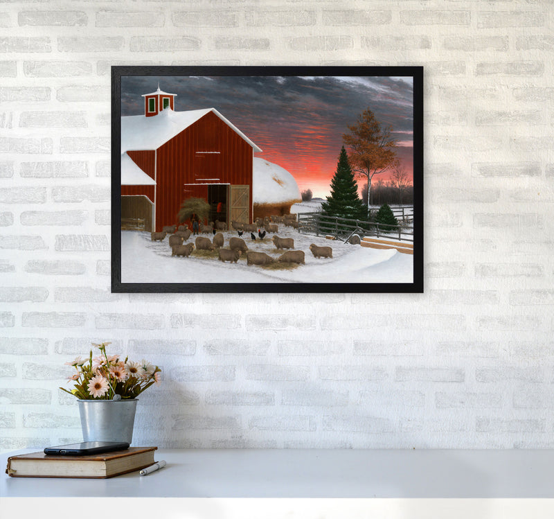 Snowy Farm Art Print by Seven Trees Design A2 White Frame