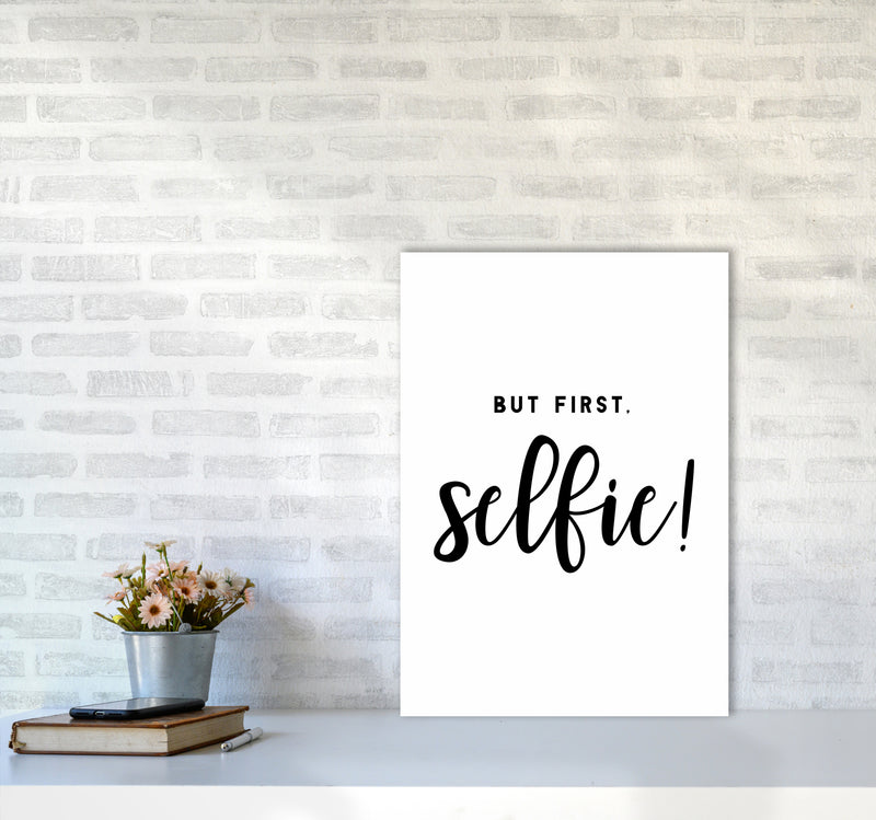 But First Selfie Quote Art Print by Seven Trees Design A2 Black Frame