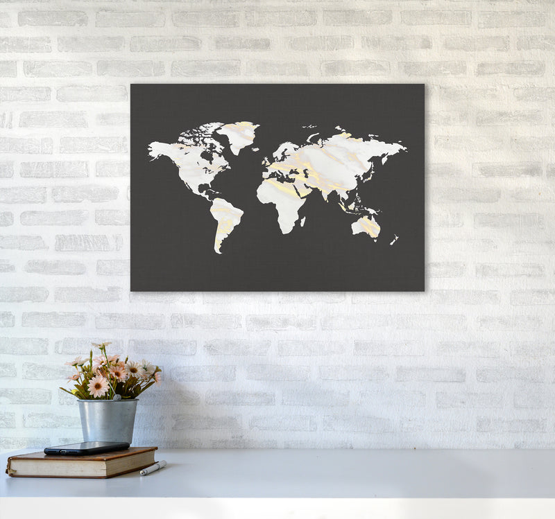 Marble Gold World Map Art Print by Seven Trees Design A2 Black Frame