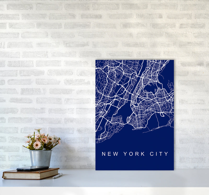 NYC Streets Blue Map Art Print by Seven Trees Design A2 Black Frame