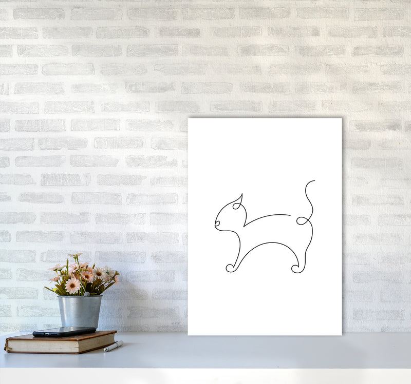 One Line Cat Art Print by Seven Trees Design A2 Black Frame