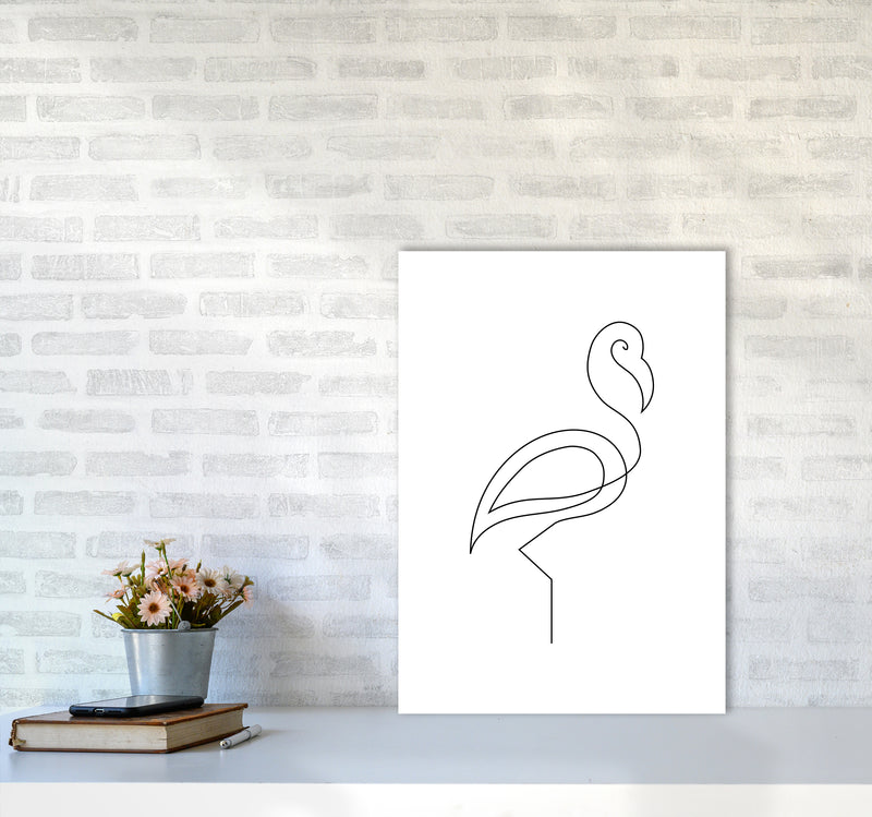 One Line Flamingo Art Print by Seven Trees Design A2 Black Frame