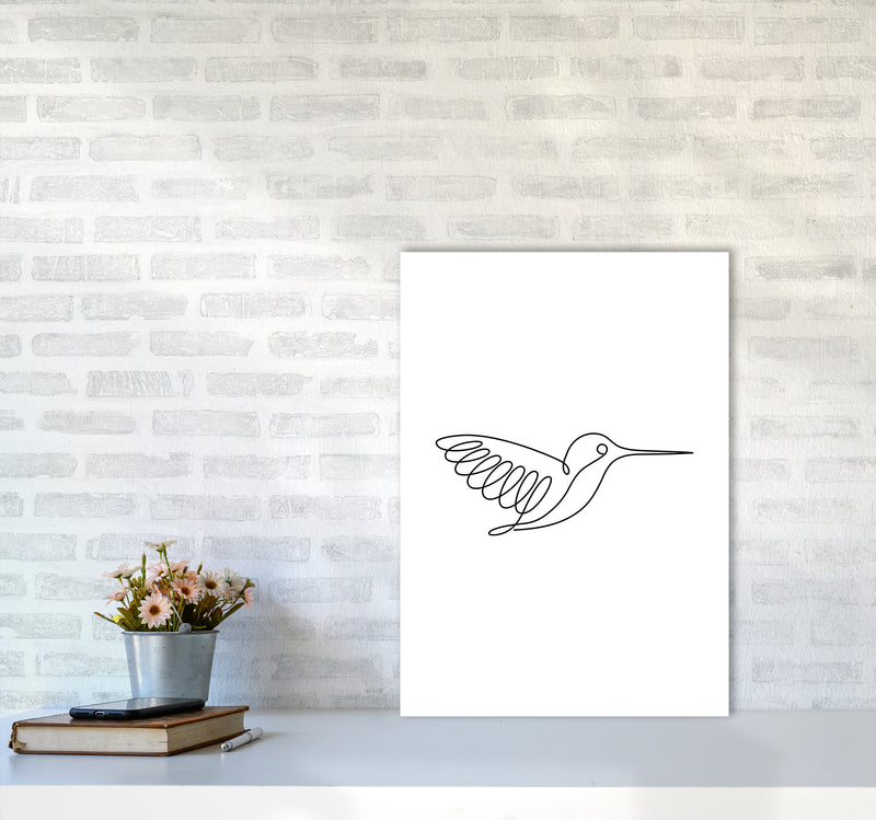 One Line Hummingbird Art Print by Seven Trees Design A2 Black Frame