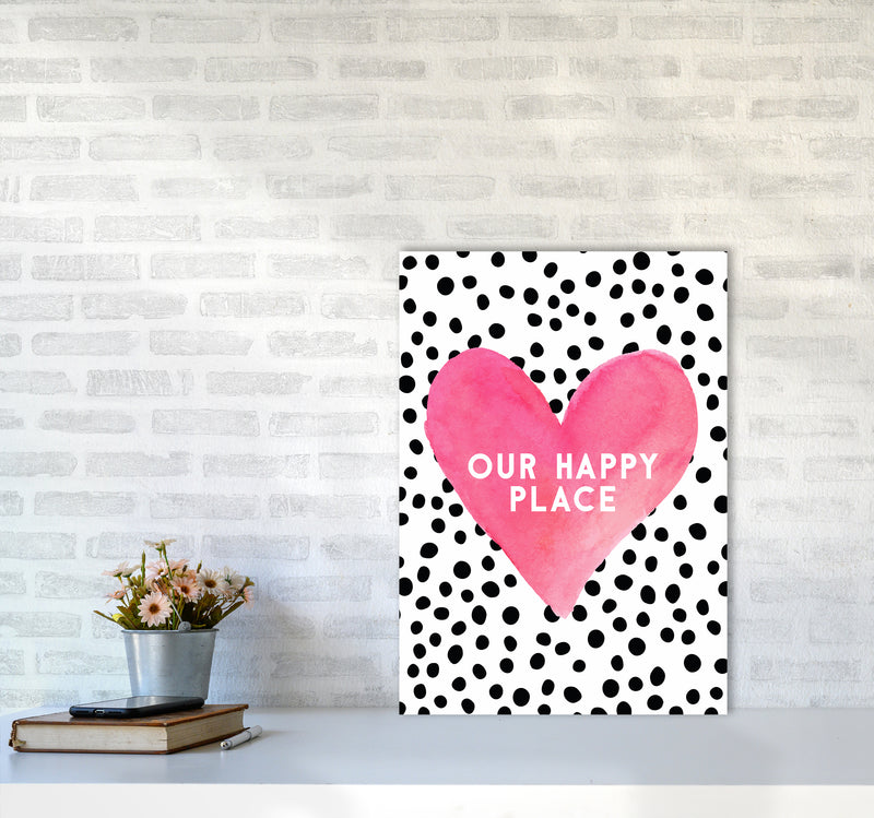 Our Happy Place Quote Art Print by Seven Trees Design A2 Black Frame