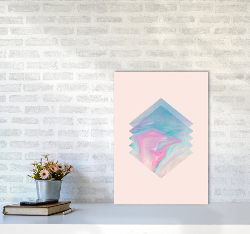 Pink Aqua Marble Abstract Art Print by Seven Trees Design A2 Black Frame