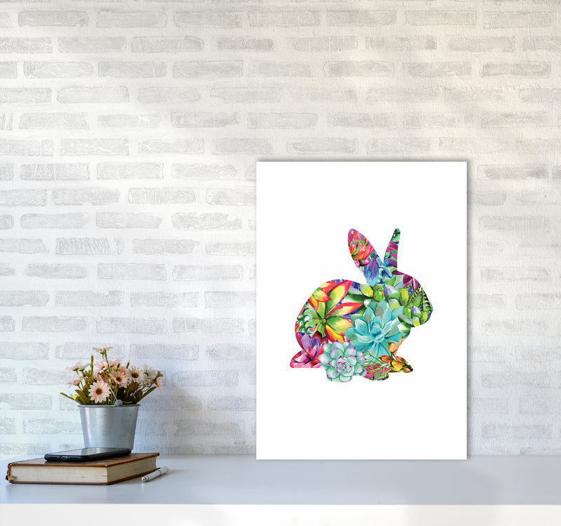 Succulents Bunny Animal Art Print by Seven Trees Design A2 Black Frame