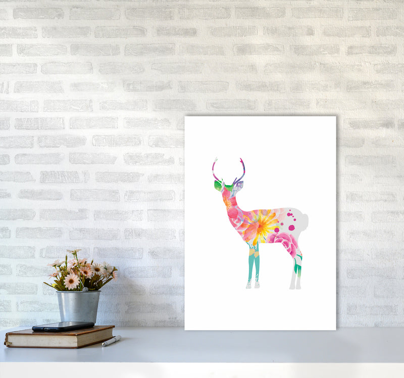 The Floral Deer Animal Art Print by Seven Trees Design A2 Black Frame