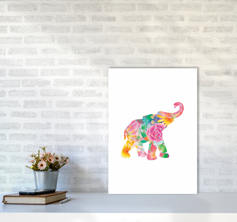The Floral Elephant Animal Art Print by Seven Trees Design A2 Black Frame