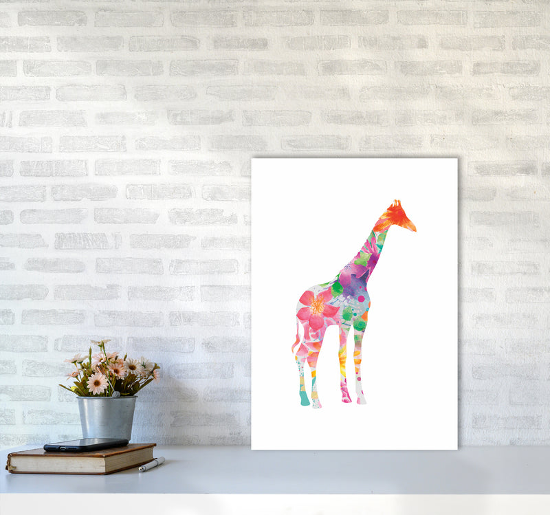 The Floral Giraffe Animal Art Print by Seven Trees Design A2 Black Frame