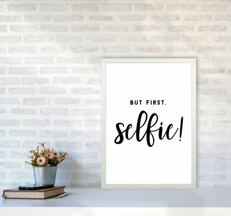 But First Selfie Quote Art Print by Seven Trees Design A2 Oak Frame
