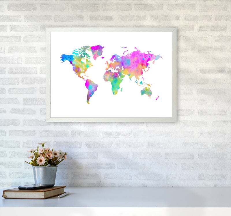 Colorful Watercolor Map Art Print by Seven Trees Design A2 Oak Frame
