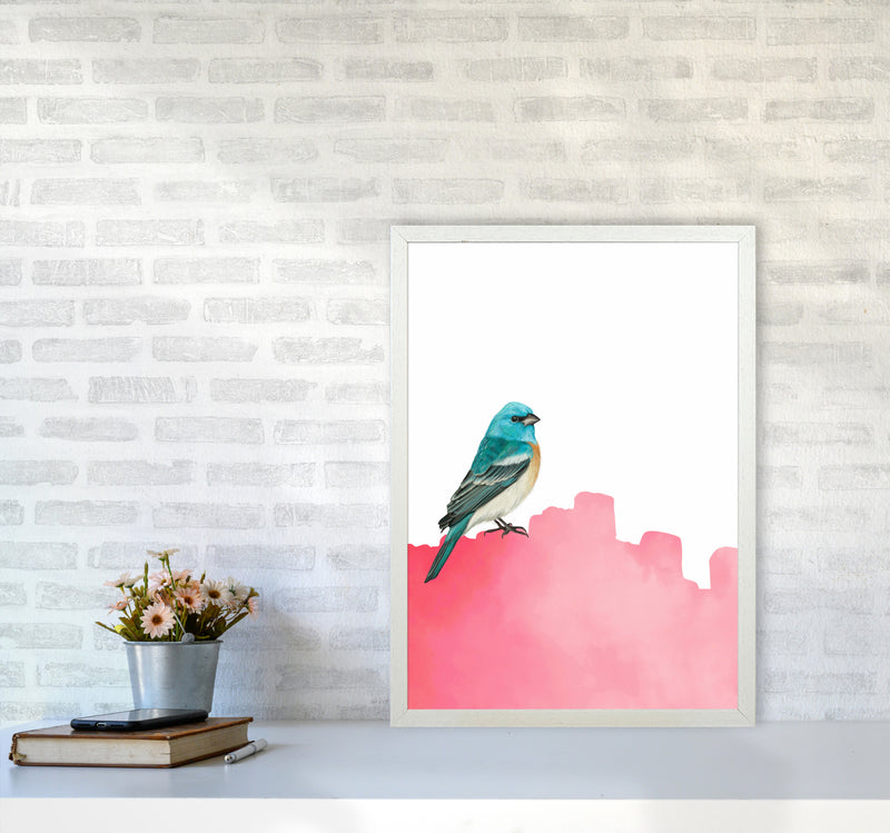 Bird Pink Art Print by Seven Trees Design A2 Oak Frame