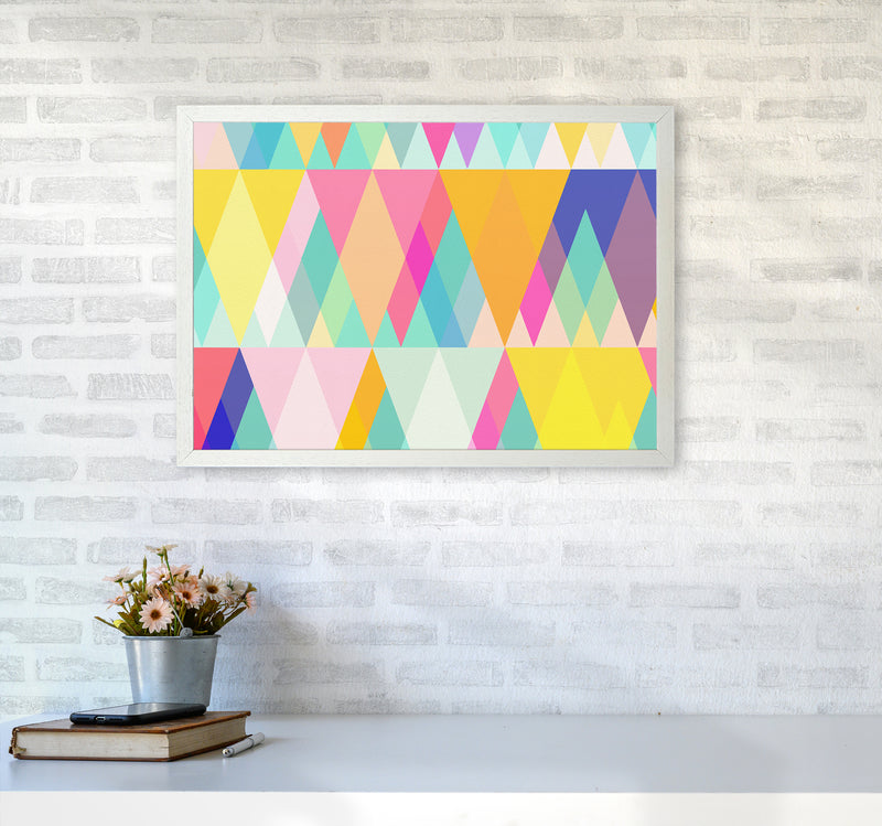 Happy Geometry Abstract Art Print by Seven Trees Design A2 Oak Frame