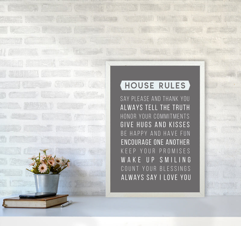 House Rules Quote Art Print by Seven Trees Design A2 Oak Frame