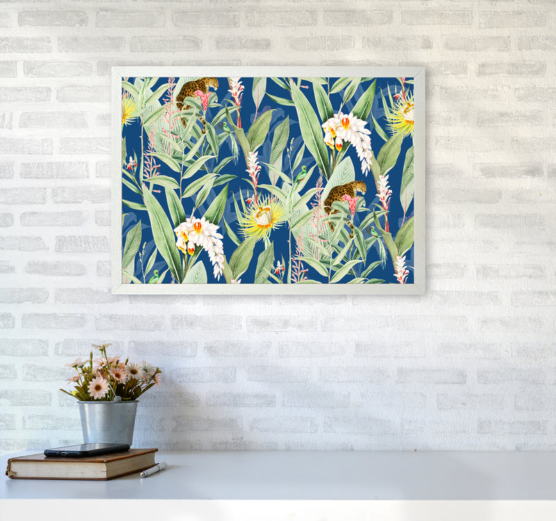 Leopard & Flowers Art Print by Seven Trees Design A2 Oak Frame