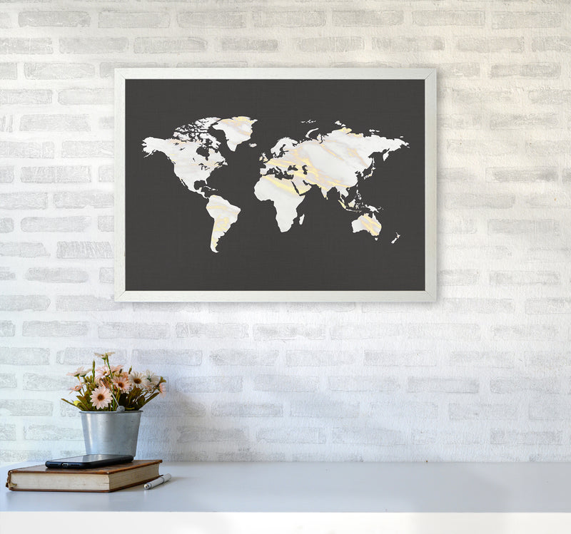 Marble Gold World Map Art Print by Seven Trees Design A2 Oak Frame