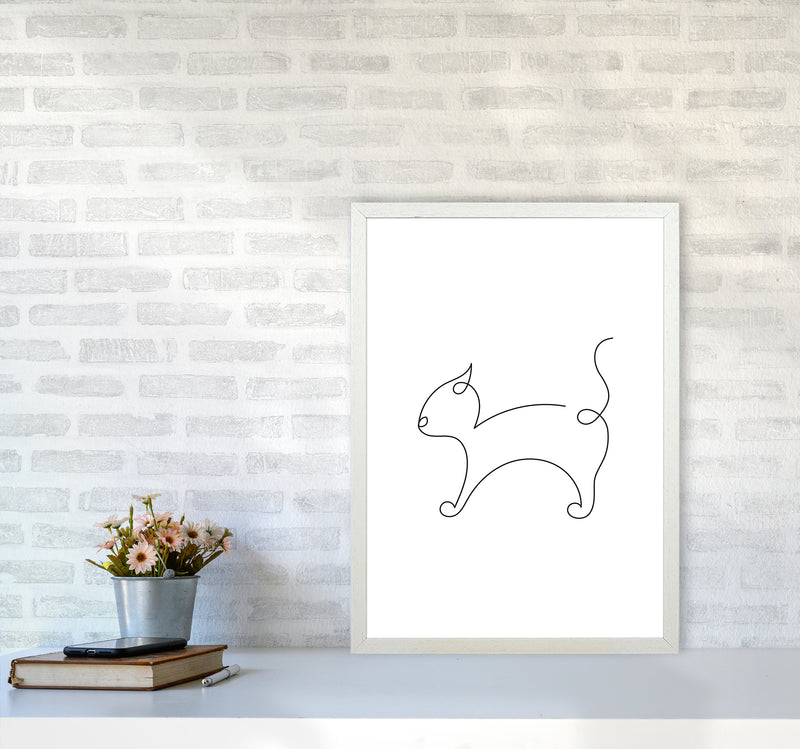 One Line Cat Art Print by Seven Trees Design A2 Oak Frame