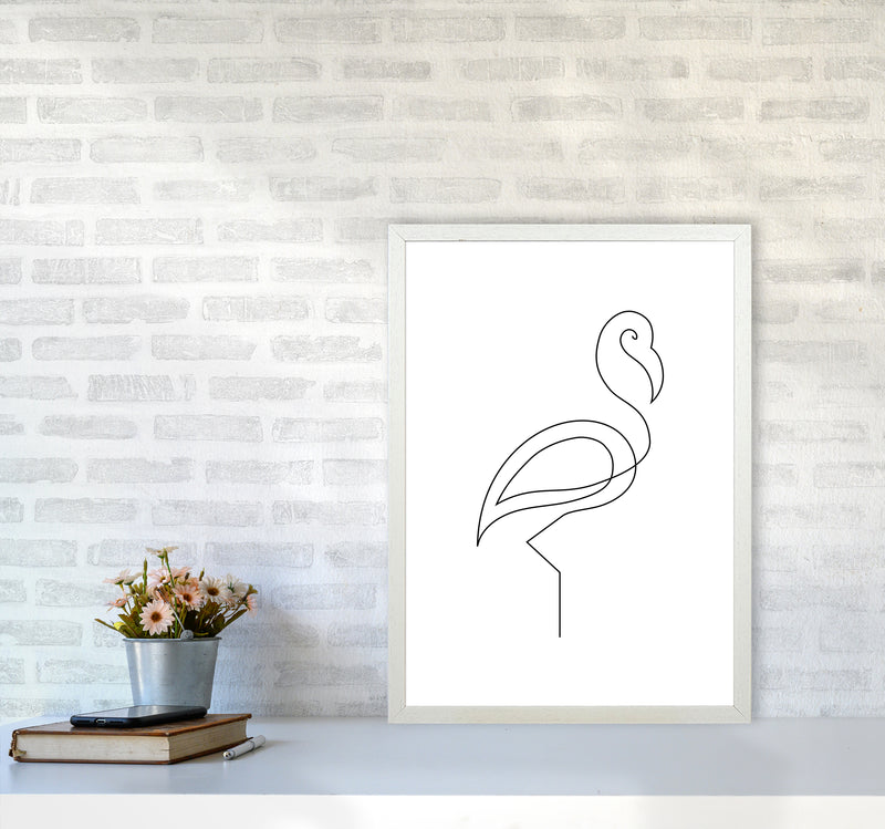 One Line Flamingo Art Print by Seven Trees Design A2 Oak Frame