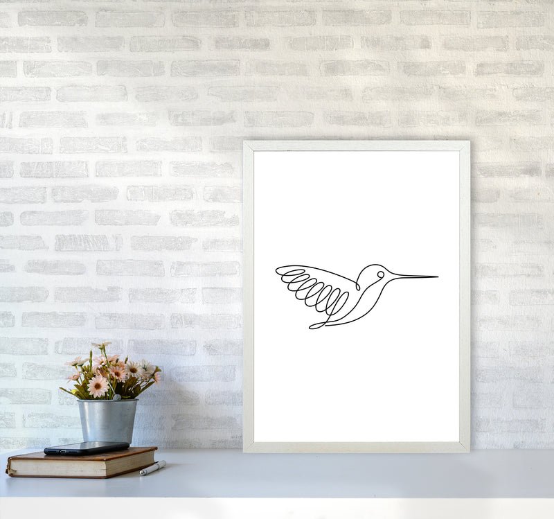 One Line Hummingbird Art Print by Seven Trees Design A2 Oak Frame