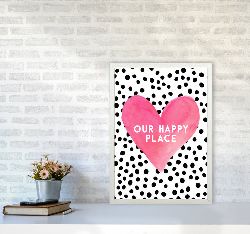 Our Happy Place Quote Art Print by Seven Trees Design A2 Oak Frame