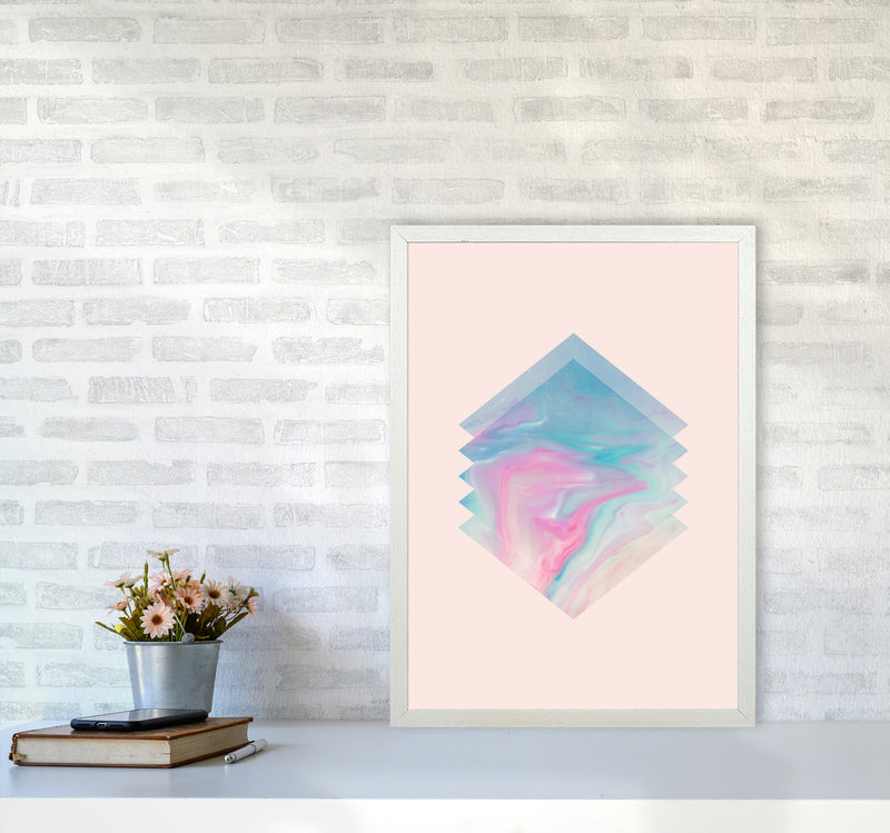 Pink Aqua Marble Abstract Art Print by Seven Trees Design A2 Oak Frame