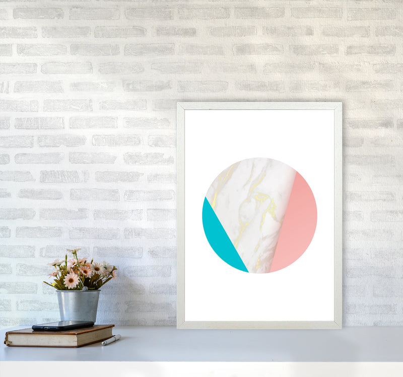 Pink Marble Circle I Abstract Art Print by Seven Trees Design A2 Oak Frame