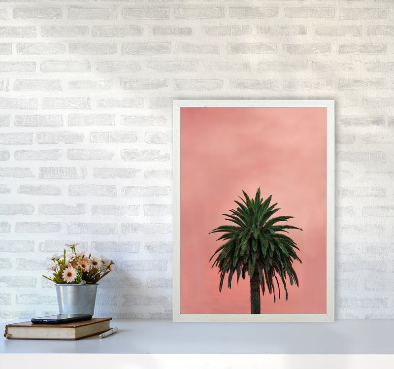 Pink Palm Abstract Art Print by Seven Trees Design A2 Oak Frame