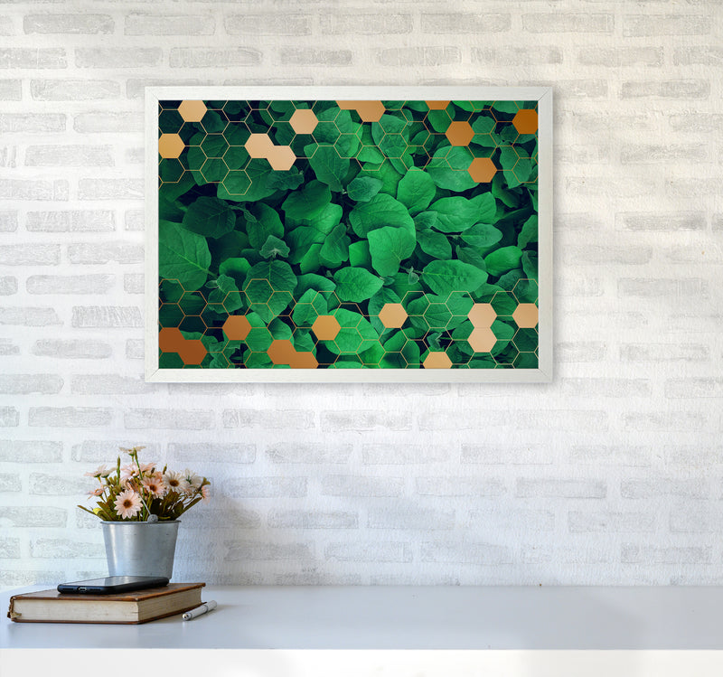 Polygonal Gold Leaves Art Print by Seven Trees Design A2 Oak Frame