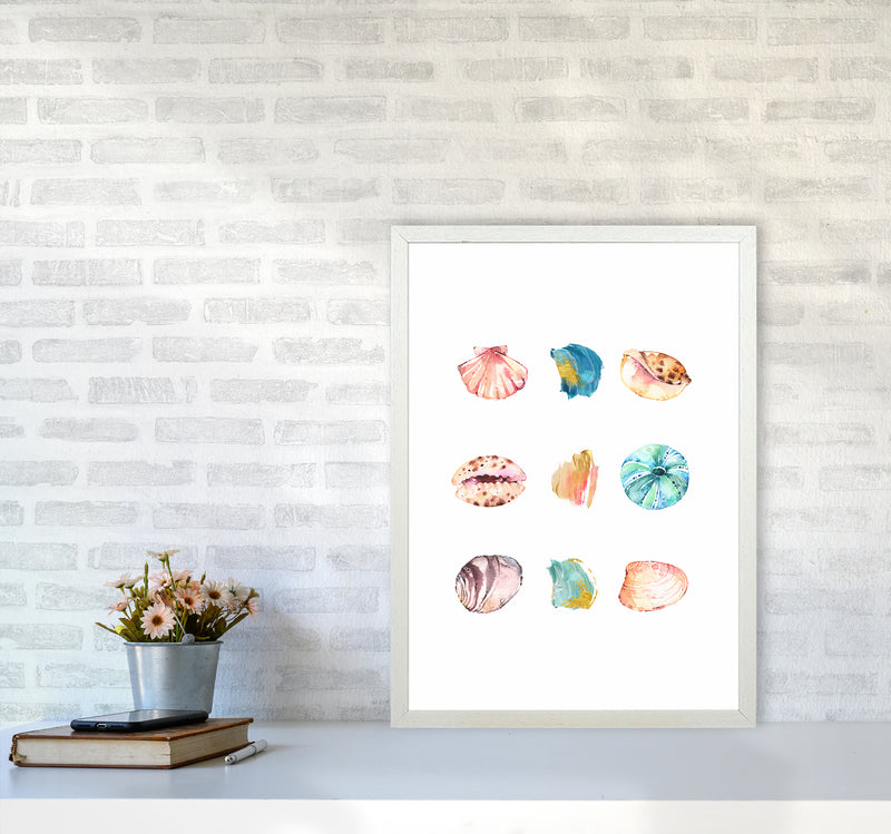 Sea And Brush Strokes II Shell Art Print by Seven Trees Design A2 Oak Frame