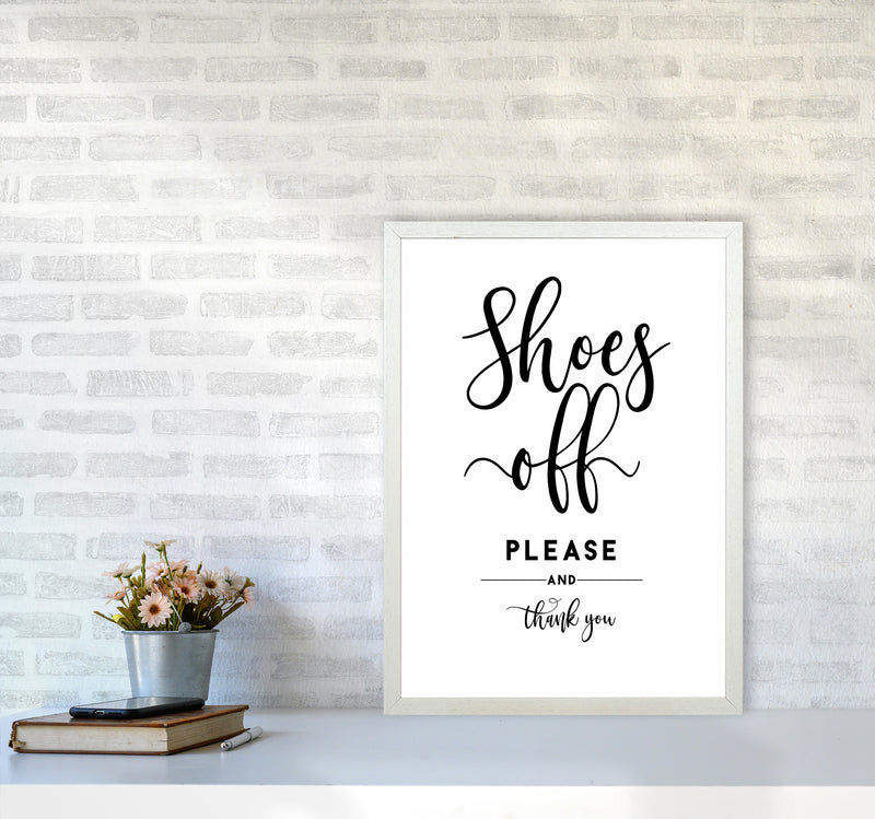 Shoes Off Quote Art Print by Seven Trees Design A2 Oak Frame
